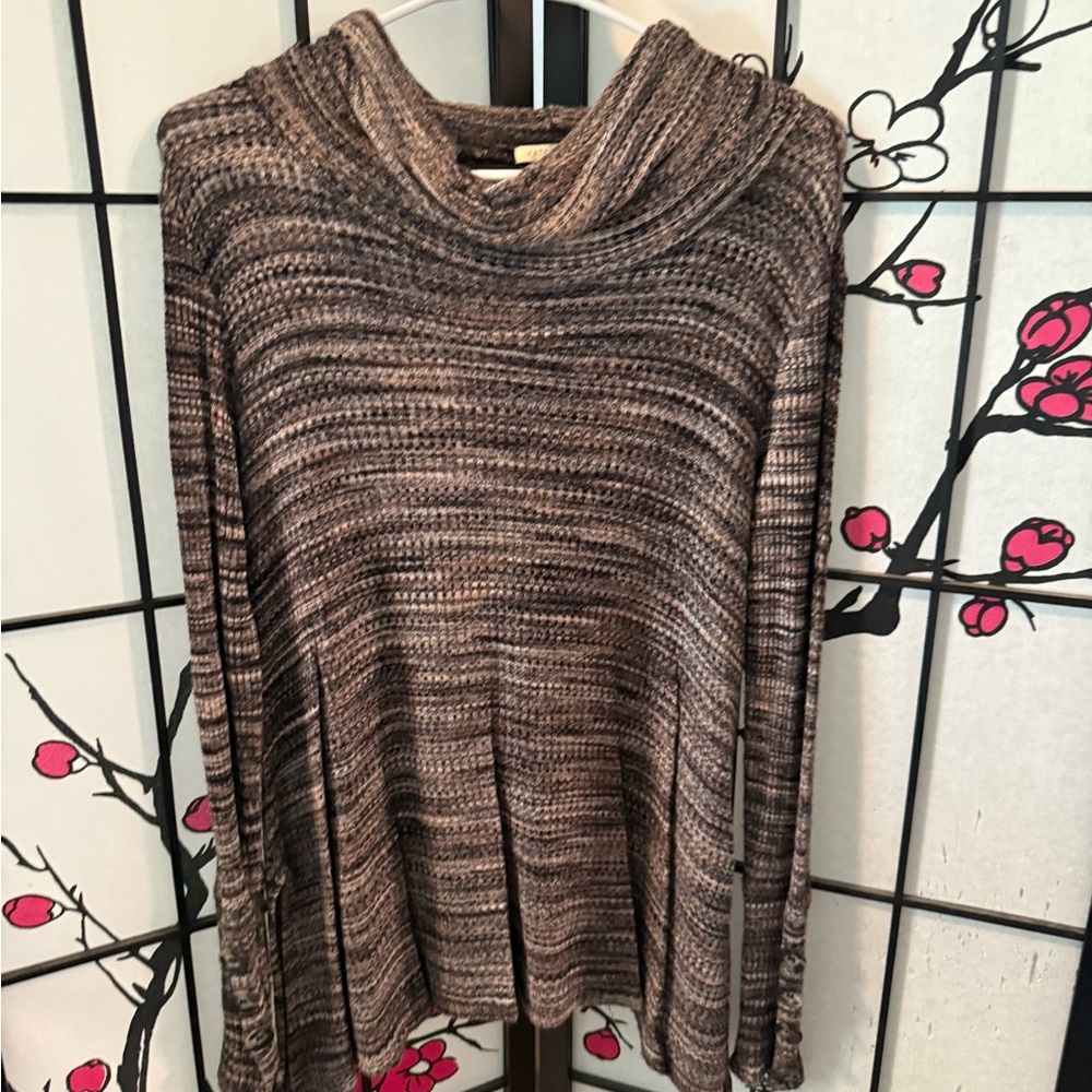 Brown Cowl Neck Sweater with Relaxed Fit